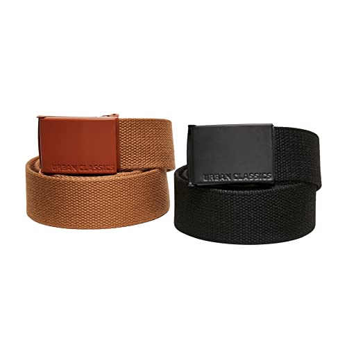 Urban Classics Colored Buckle Canvas Belt 2-Pack Cinturón, Black/Toffee, L/XL Unisex Adulto