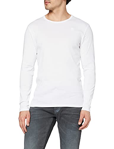G-STAR RAW, hombres Camiseta Basic Round Neck Long Sleeve, Blanco (white 124-110), L
