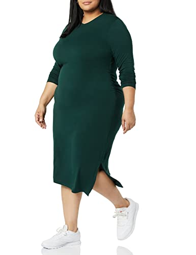 Amazon Aware Vestido fruncido de punto (disponible en tallas grandes) Mujer, Verde Oscuro, 3XL