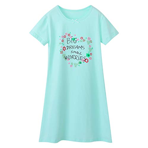 BLOMDES Camisón de Manga Corta para niña Vestido Floral de Dormir Verde por 7-8 años