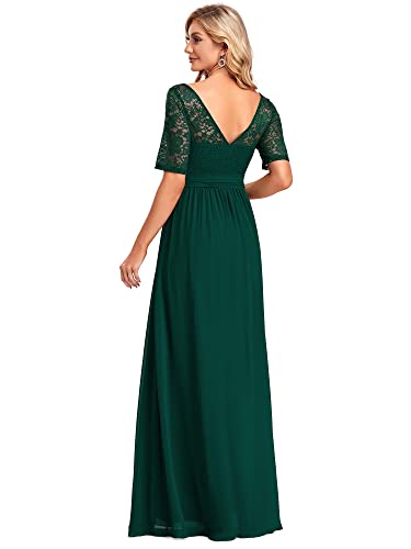 Ever-Pretty A-línea Encaje Talla Grande Vestido de Fiesta Cuello Redondo Largo para Mujer Verde...