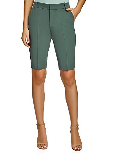 oodji Ultra Mujer Pantalones Cortos Clásicos con Pinzas, Verde, XXS