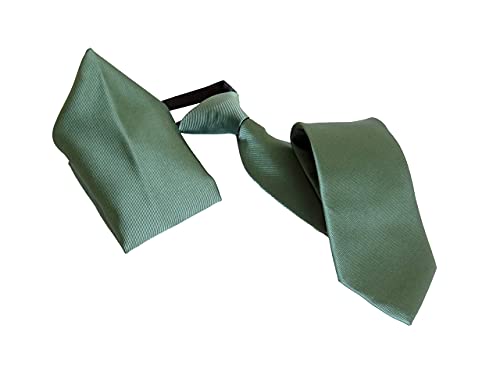 PB Pietro Baldini Corbata verde con nudo hecho y pañuelo de bolsillo - Corbata con goma -Corbata...