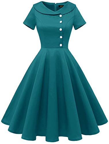 Wedtrend Vestido de cóctel para mujer de los años 50, retro, rockabilly, de manga corta., verde...