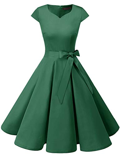DRESSTELLS Mujer Vestido Corto Mujer Retro Años 50 Vintage Vestido de Cóctel Green M