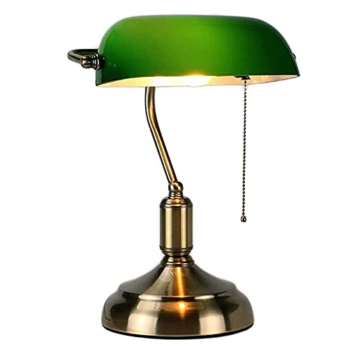 Lámpara de mesa de banco de cobre - Lámpara de mesa Pantalla de cristal verde esmeralda Cuerpo de...