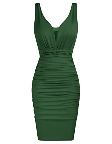 Elegante Vestido de Cintura Alta de Cóctel de Color Sólido para Mujer Verde Oscuro XL