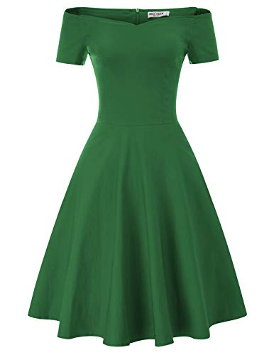 GRACE KARIN - Vestido ajustado para mujer, con hombros descubiertos y manga 3/4 verde S