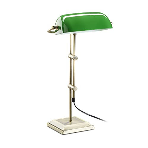 Relaxdays Lámpara de Mesa, Diseño Banquero, Verde y Bronce, 18 x 27 x 46 cm