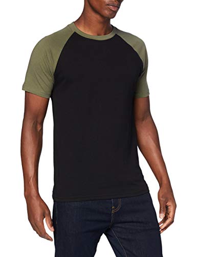 Urban Classics Raglan Contrast tee Camiseta, Negro/Verde (Olive), XL para Hombre