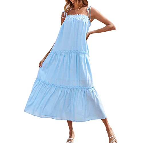 Briskorry Vestido de verano para mujer, de un solo color, sin espalda, elegante, para la playa,...