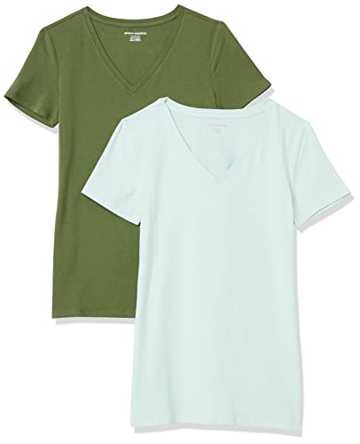 Amazon Essentials 2-Pack V-Neck Classic-Fit Short-Sleeve T-Shirt Camiseta, Verde Militar/Verde...