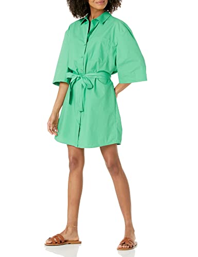 The Drop Vestido camisero mini Dakota para mujer, con cinturón, verde jade, M