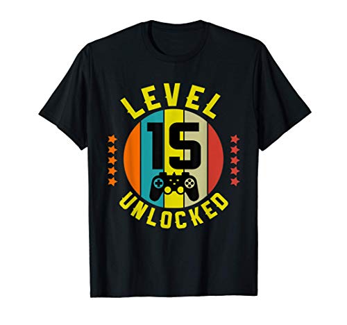 15 Años Cumpleaños Regalo gamer t shirt level 15 unlocked Camiseta
