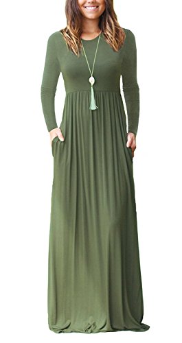 HAOMEILI Vestido largo casual de manga larga y corta para mujer con bolsillos (manga larga verde...