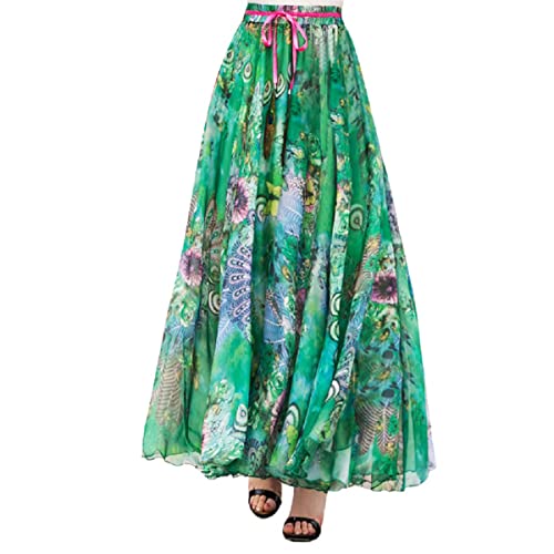 DEBAIJIA Gasa Falda verano impreso floral, elegante vestido largo Faldas de talle alto para Mujeres...