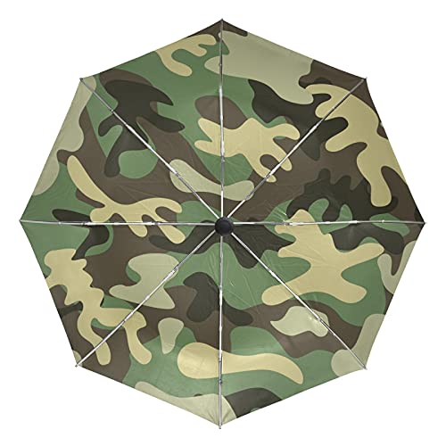 FVFV Camuflaje Militar Verde Paraguas Plegable Automático Abrir y Cerrar Protección UV Ligero...