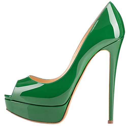 COLETER Zapatos de tacón alto Peep Toe para mujer, Green, 42 EU