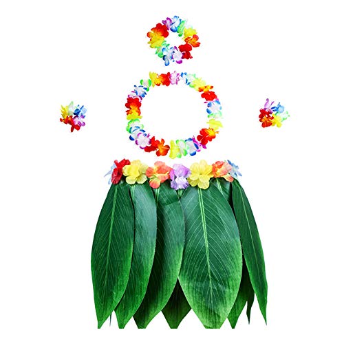 Hawaiian Grass Hula Faldas Conjuntos Incluyen Flor Leis Collar Pulseras Diadema Luau Faldas para...
