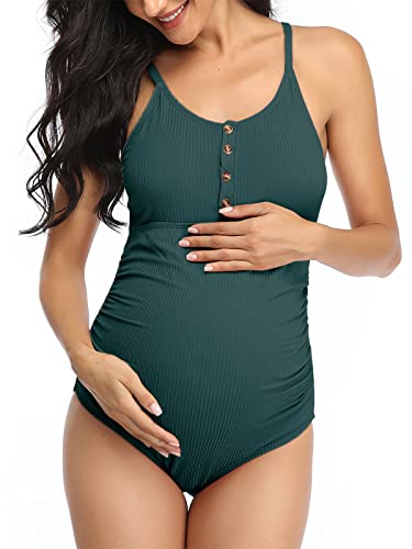 Mujer Trajes de Baño Una Pieza para Premamá Ropa de Playa Embarazada Volantes Verde XL