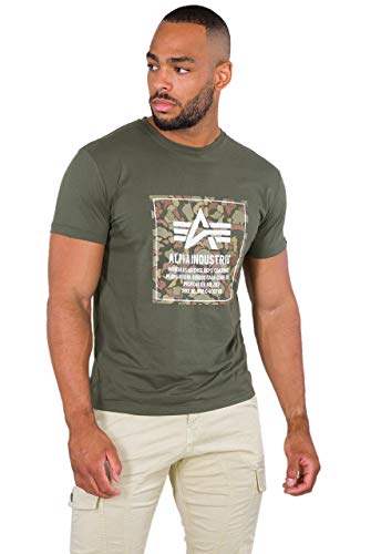 ALPHA INDUSTRIES Camo Block T Camiseta de Manga Corta, Verde (Dark Olive-142), S para Hombre