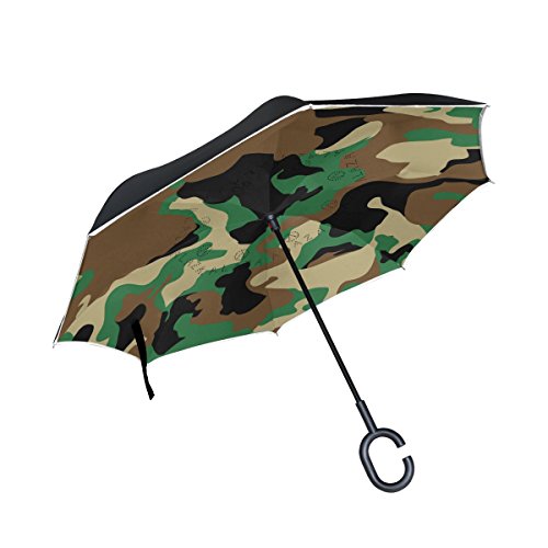 XiangHeFu Paraguas invertido de doble capa invertido, camuflaje militar, camuflaje, plegable,...