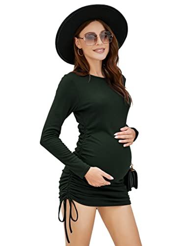 KOJOOIN Vestido de maternidad para mujer de manga larga Vestidos de embarazo de punto con cordón...