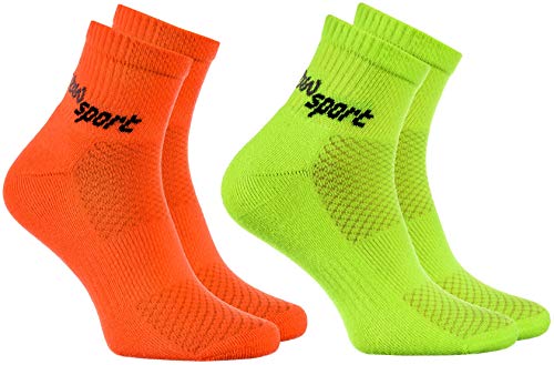 Rainbow Socks - Hombre Mujer Calcetines de Deporte Neon - 2 Pares - Naranja Verde - Talla UE 42-43