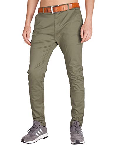 ITALYMORN Chino Pantalon para Hombre Verdes Algodón Slim Fit Casual (40W x 32L, Gris Verde)