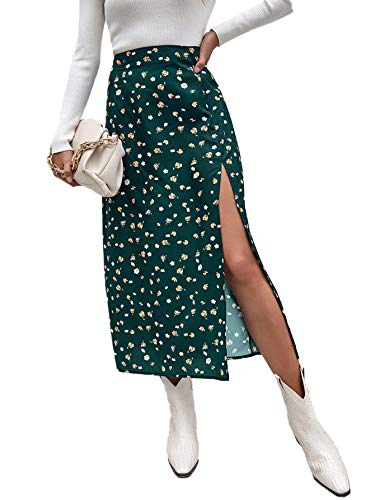 DIDK - Falda de mujer con estampado floral, falda larga, bohemia, cintura alta, elegante, informal,...