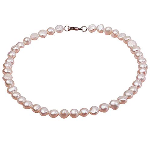 JYX - Collar de perlas ovaladas naturales de 7 - 8 mm, cultivadas en agua dulce, color blanco/rosa,...