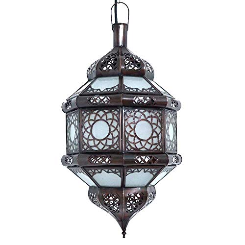 Lámpara marroquí de cristal blanco árabe oriental lámpara de techo colgante de metal marrón 45...