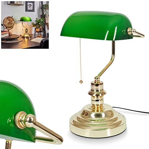 Lámpara de mesa Havsta, de metal y cristal en latón y verde, lámpara de diseño vintage con...