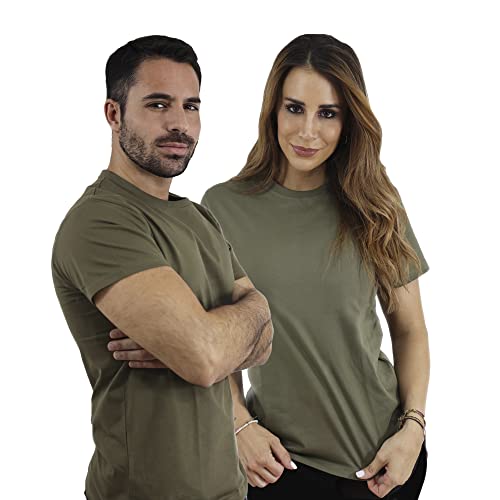 BROCHZ - Camiseta Deporte Hombre Manga Corta - Tejido 100% Algodón - Color Verde Militar - Cuello...