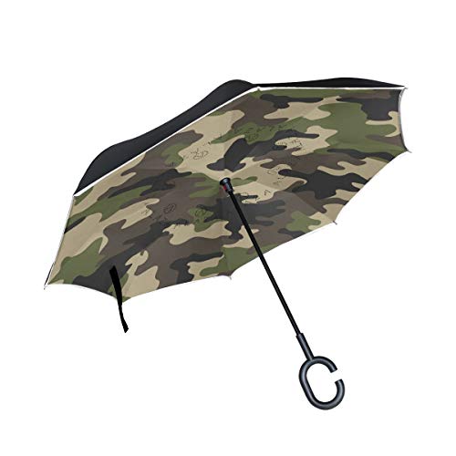 BIGJOKE Paraguas invertido de Doble Capa, diseño de Camuflaje Militar, Resistente al Viento,...