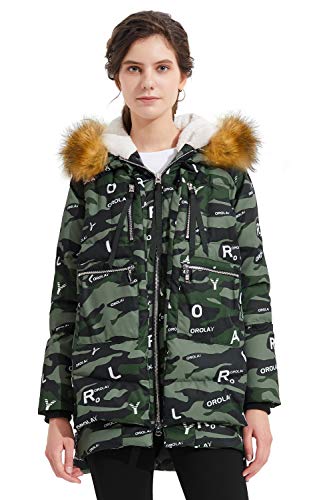 Orolay Abrigos de Plumón para Mujer Chaqueta Mujer Invierno Down Hooded Jacket Camuflaje Verde M
