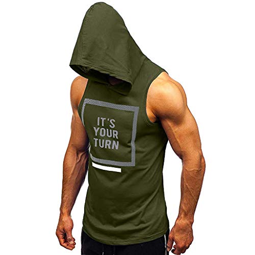 SUNFANY - Camiseta de tirantes para hombre, con capucha, sin mangas, para fitness, gimnasio,...