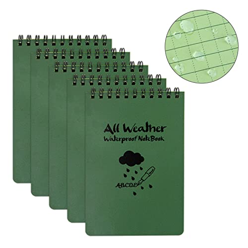 5Pcs Cuaderno impermeable bloc de notas de espiral, All Weather Notebooks, Bloc de notas de alambre...