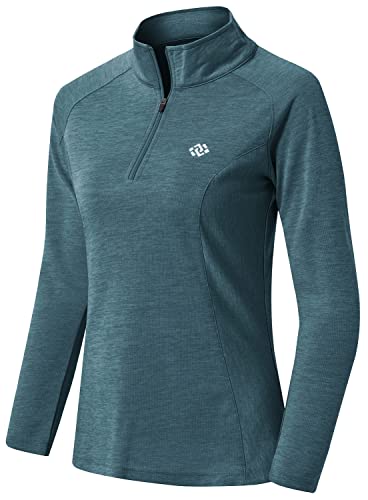 AjezMax Camiseta deportiva de manga larga para mujer con cremallera 1/4 para correr, para invierno,...