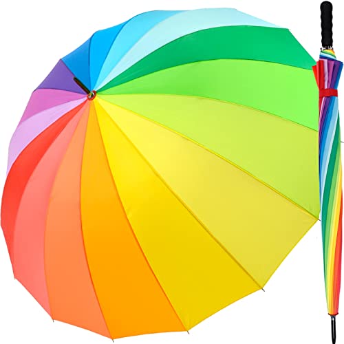 Paraguas XXL iX-Brella multicolor, de arcoiris, tamaño grande de 129 cm, con mango de agarre suave