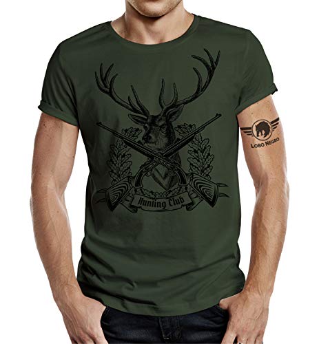 Camiseta de cazador, diseño de ciervo con texto Hunting Club, Todo el año, Estampado., Hombre,...