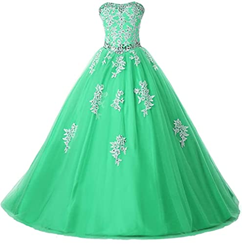 XUYUDITA Lace piso de longitud vestido de baile Quinceanera vestido para Mujer Verde Verde 38