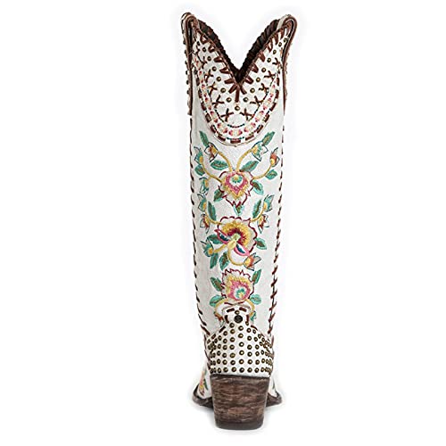 MeiLuSi Botas de vaquero de tacón grueso para mujer bordado rodilla botas de vaquero altas, 4...