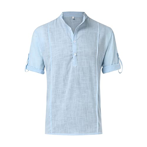 Vexiangni Camisa de hombre para hombre de primavera y verano de algodón liso y lino con agujeros y...