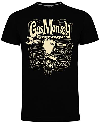 Gas Monkey Garage Mechanics Spanner Camiseta verde militar para hombre, Negro, L
