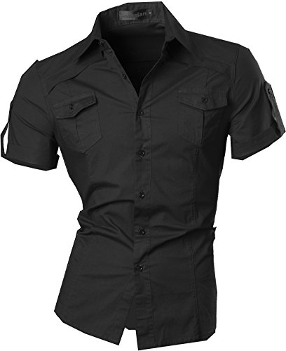 jeansian Camisa De Hombre De Manga Corta Moda Men Fashion Slim Fit Casual Short Sleeves Shirts 8360...