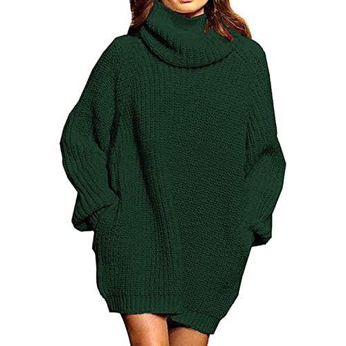 Vestido de Suéter de Mujer Cuello Alto Manga Larga Suéter de Punto Largo de Gran Tamaño Suéter...