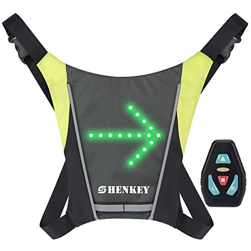 shenkey Chaleco de Ciclismo LED con Señales de Giro - Control Remoto, Reflectante e Impermeable,...