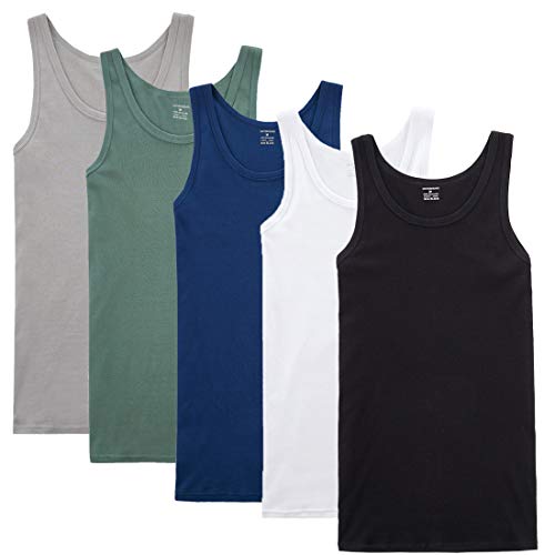 NUOZA Camiseta de Tirantes para Hombre Pack de 5 de Algodón 100% Interior-Negro Blanco Gris Azul...