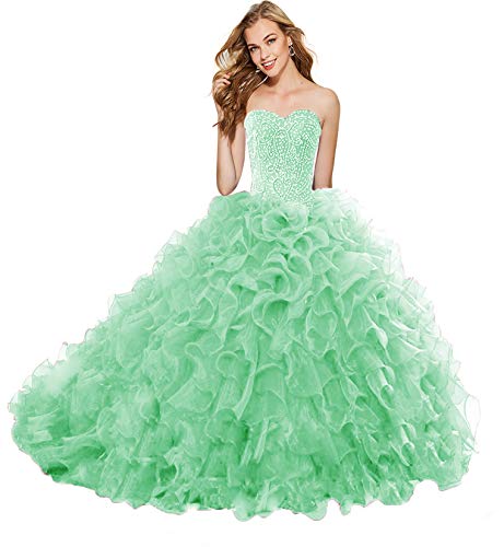 APXPF Vestidos de quinceañera de organza para mujer, vestidos de baile para dulces 16 - verde - 56